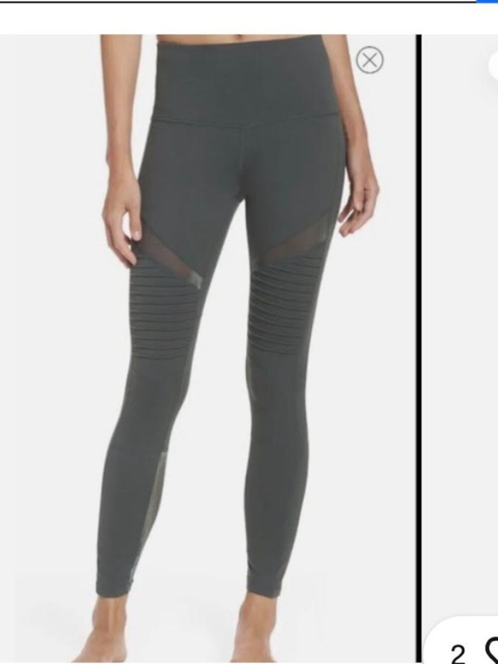 Zella Mid-Rise Waist Mesh Moto Legging | Small | Green | 7/8